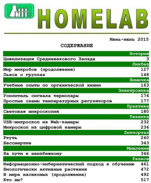 Домашняя лаборатория №6-7 июнь-июль 2015