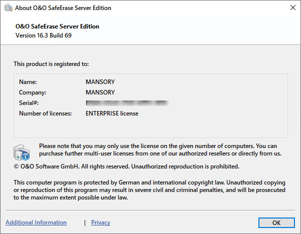 O&O SafeErase Professional / Workstation / Server 16.3 Build 69