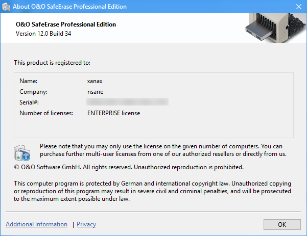 O&O SafeErase Professional Edition 12.0 Build 34
